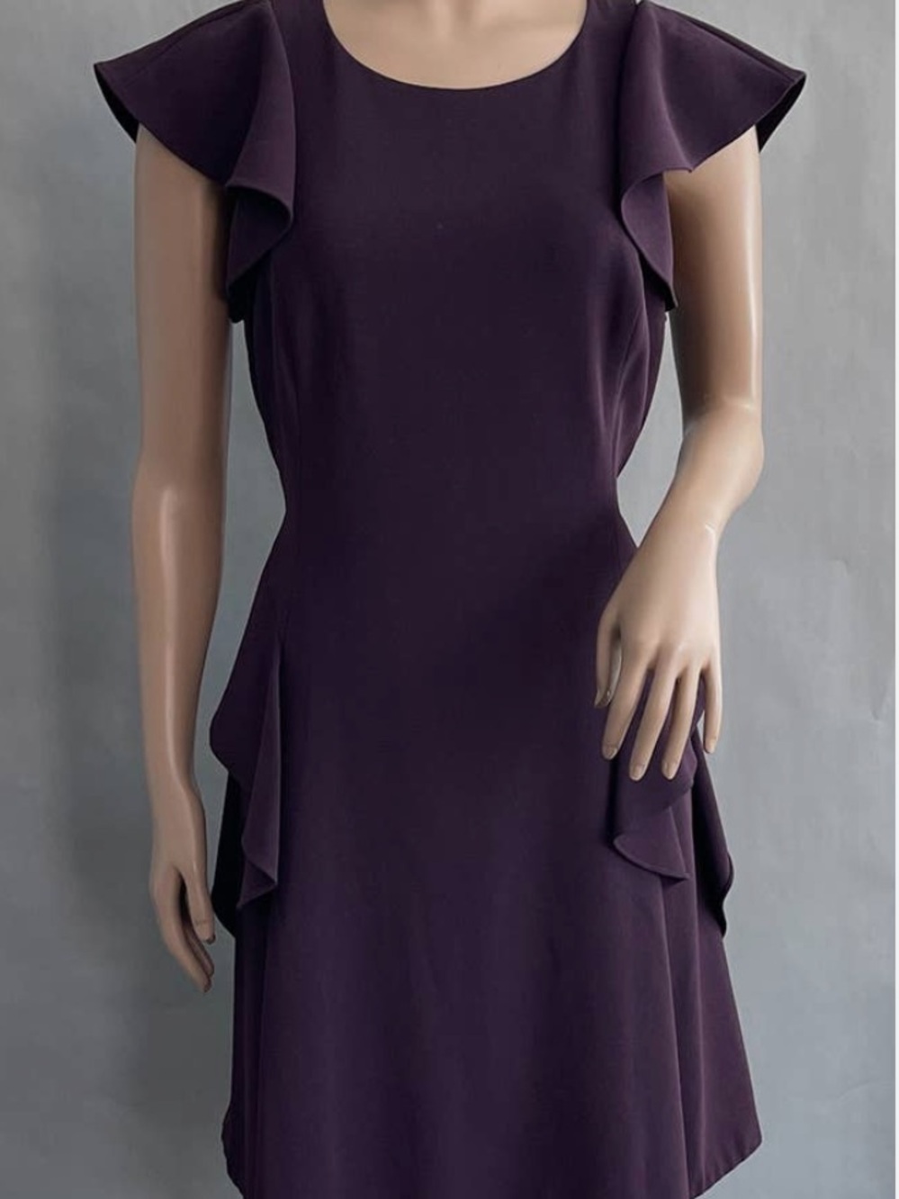 Rebecca Taylor Deep Purple Ruffled Crepe A-Line Dress